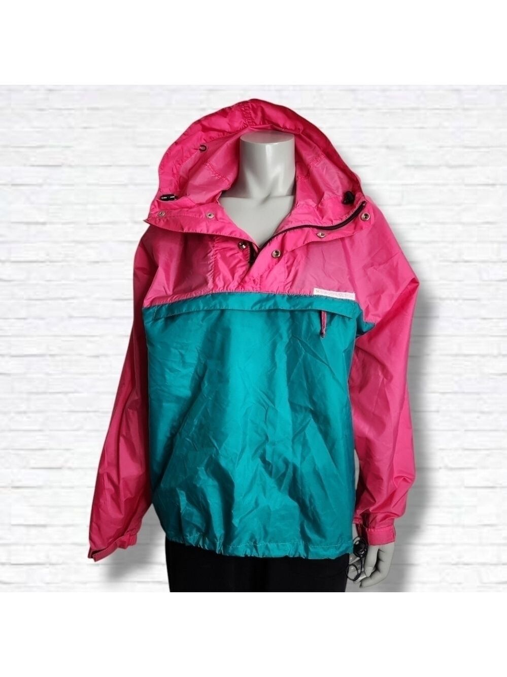 Vintage 90s Northern Reflections Pink, Green Anorak Pullover Rain Jacket Size M